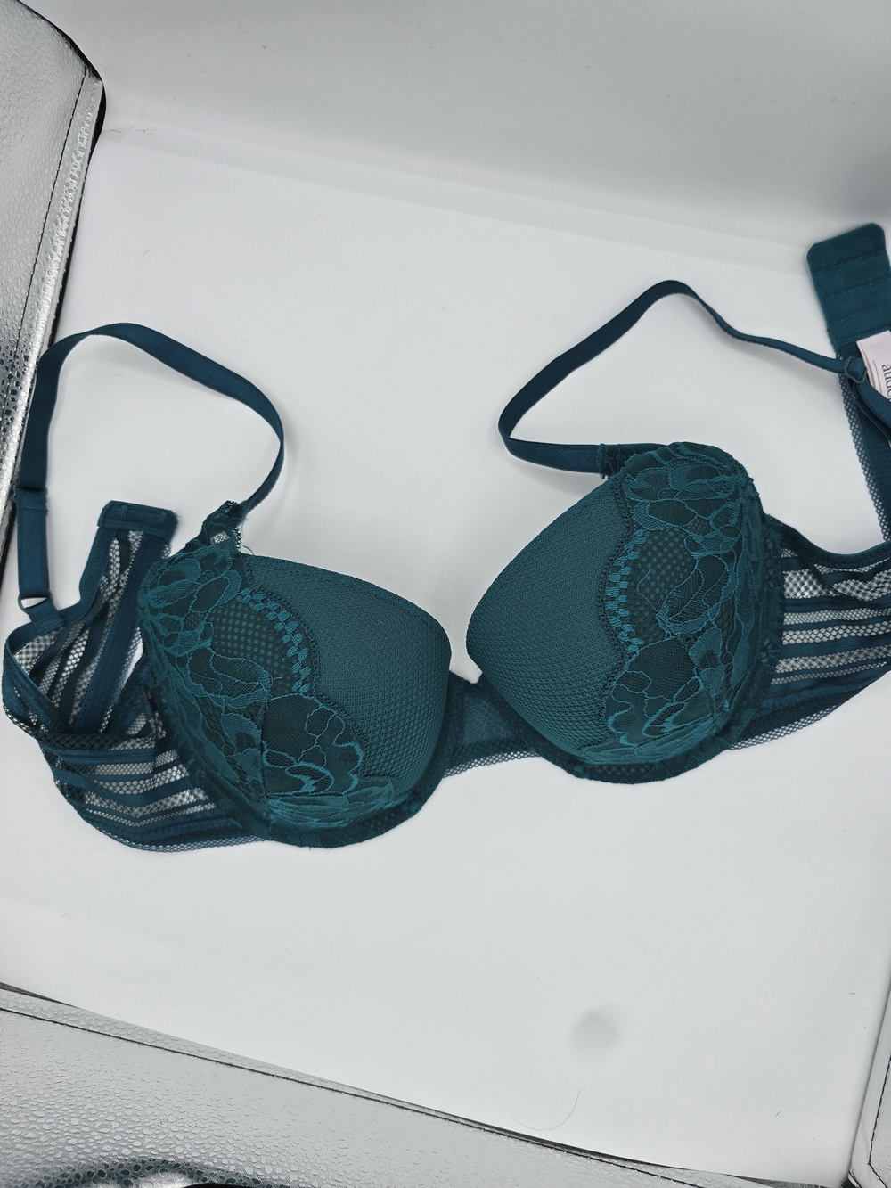 Auden Teal Plunge Coverage Push-Up Lace Bra 38C NWOT